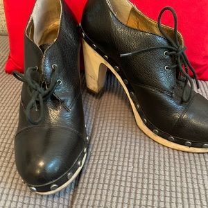 Size 8.5 black studded booty with wood heel